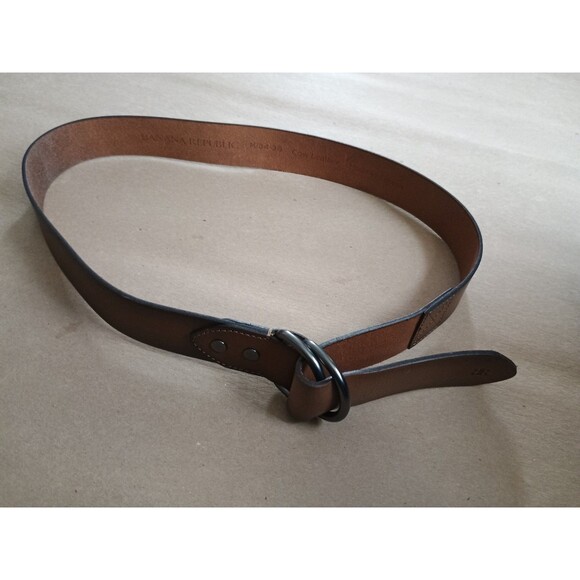 Banana Republic slider Brown Leather Double D Ring Belt M 34/36 BR logo - Picture 4 of 7